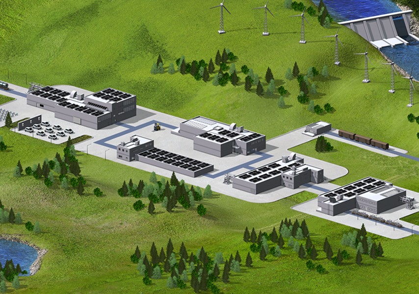 Graphic illustration of the Green Factory from above