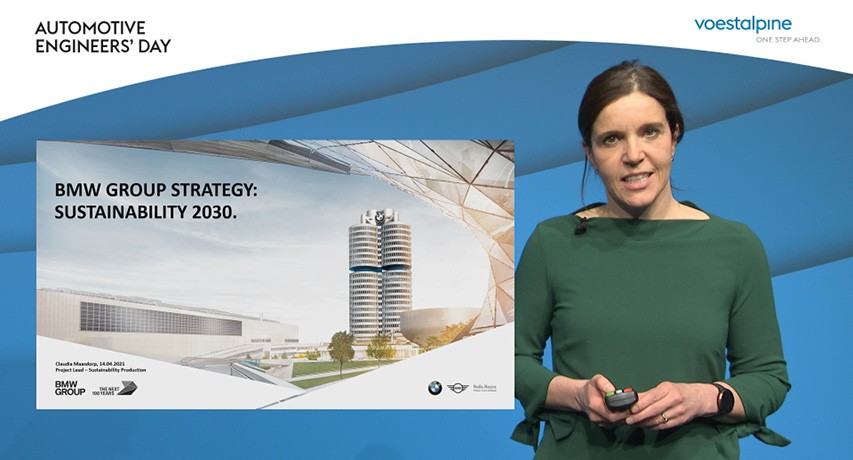 Claudia Maasdorp from BMW spoke at the voestalpine Automotive Engineers' Day on the topic of making BMW sustainable.