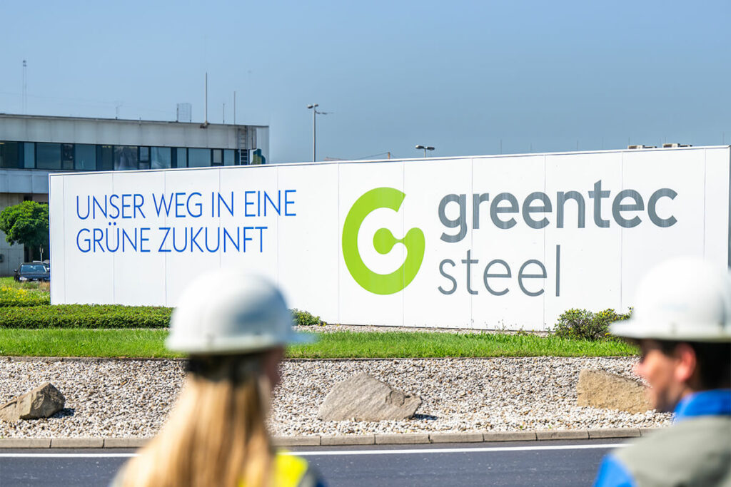 sign with text "our way to a green future", greentec steel