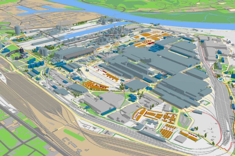 The voestalpine site in Linz in 3D: Overview of the Linz site in GIS
