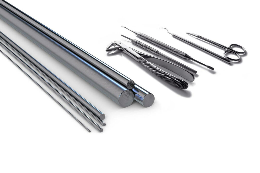 Stainless steel rods and surgical instruments made from them