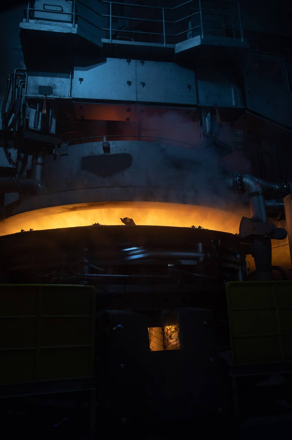 voestalpine blast furnace is illuminated by glowing steel