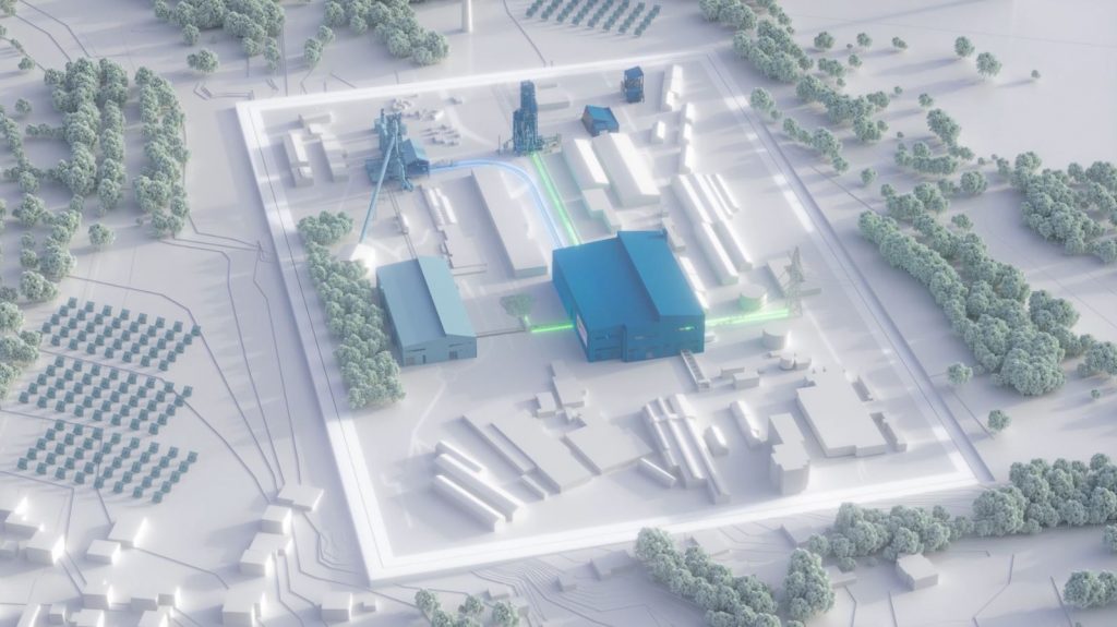 Aerial view rendering of new voestalpine hybrid steel plant