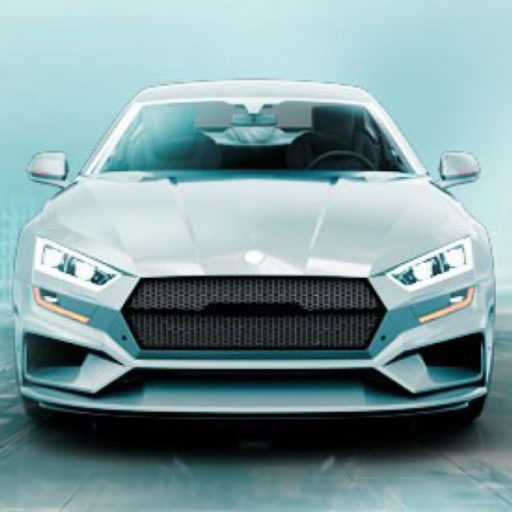 Front view of a modern white vehicle with a distinctive grille and LED headlights against a light blue background.