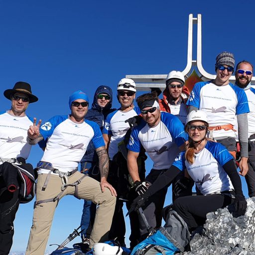 Gruppenfoto der voestalpine Mitarbeiterinnen und Mitarbeiter am Gipfel