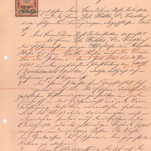 Pachtvertrag von Böhler und Stift Seitenstetten von 1898 über die Fischereirechte des Ybbs-Abschnittes vor ihrer Haustür