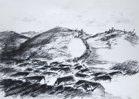 Dorfansicht, Graphit/Kreide, 20 x 30 cm