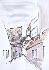 Jindrichov, Tusche/Aquarell, 30 x 20 cm