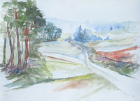 Landschaft, Aquarell, 40 x 50 cm
