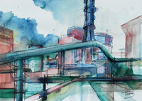 Industrie, Aquarell, 40 x 50 cm