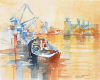 Hafen, Aquarell, 40 x 50 cm