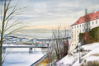 Blick zur Donau, Aquarell, 30 x 40 cm