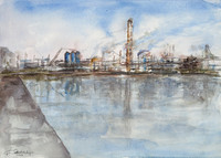 Industriehafen, Aquarell, 40 x 50 cm