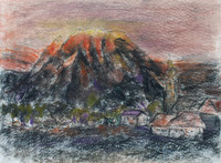 Der Grimming, Kreide, 30 x 40 cm