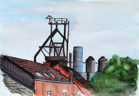 Arbeitersiedlung, Aquarell, 40 x 30 cm