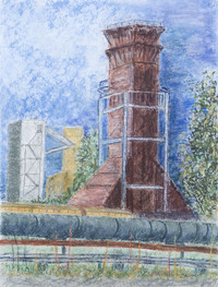 Löschturm, Pastellkreide, 40 x 30 cm