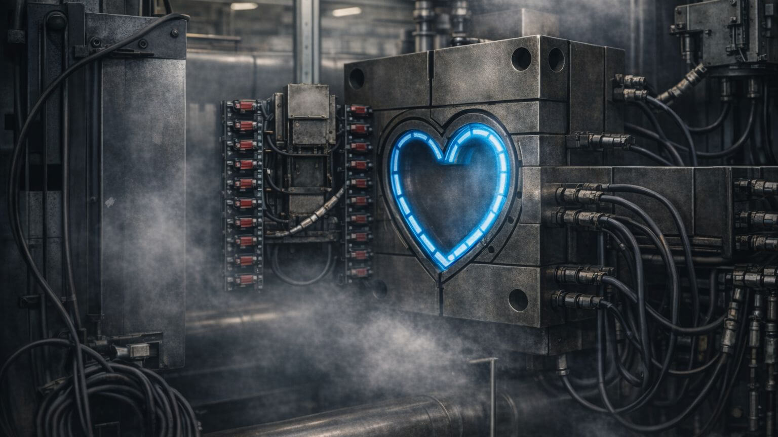 High pressure die casting with blue heart shaped centre
