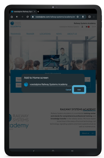 Railway Systems Academy on your home screen - shortcut tablet step 3