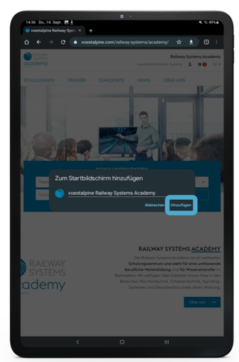 Railway Systems Academy auf Ihren Starbildschirm - Shortcut Tablet Schritt 3