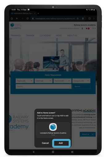 Railway Systems Academy on your home screen - shortcut tablet step 4