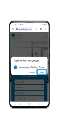 Railway Systems Academy on your home screen - shortcut android step3