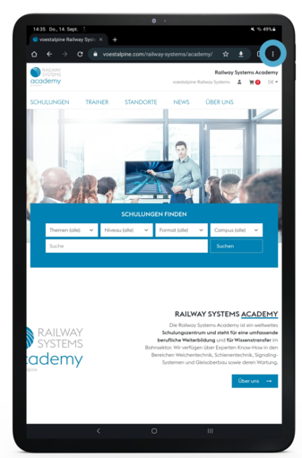 Railway Systems Academy auf Ihren Starbildschirm - Tablet Shortcut Schritt 1