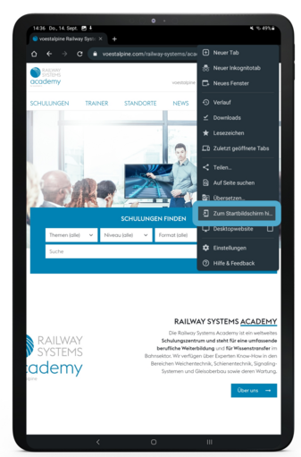 Railway Systems Academy auf Ihren Starbildschirm - Shortcut Tablet Schritt 1