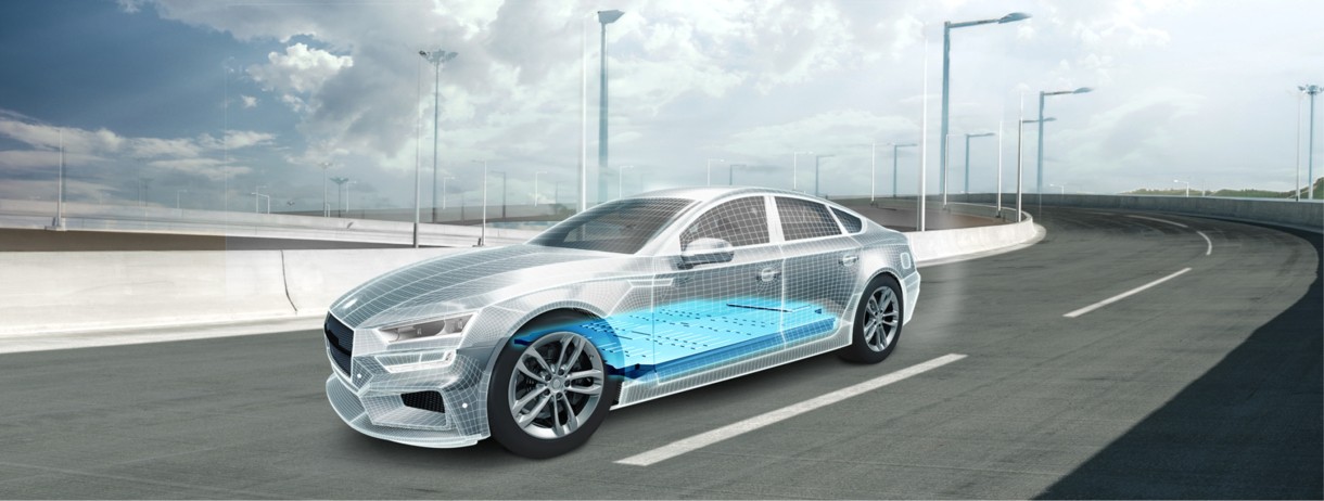 Header image featuring a modern vehicle on a road with a digital technology overlay