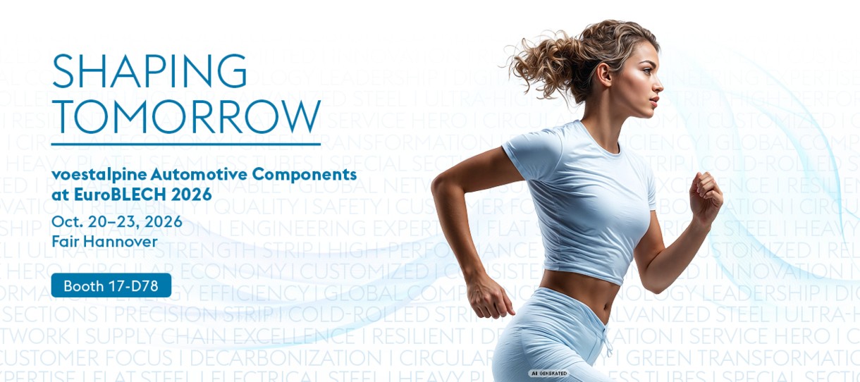 Eventbanner von voestalpine Automotive Components zur Einladung zur EuroBLECH 2026 in Hannover vom 20. bis 23. Oktober.