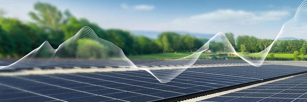 Header for CO2 neutrality with PV system in a green landscape