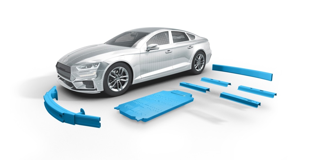 Sicherheitsrelevante Bauteile wie Quertr&auml;ger und Crashtr&auml;ger bieten dank der hohen Festigkeit des martensitischen Stahls MS1500 entscheidende Vorteile f&uuml;r den automobilen Leichtbau und maximalen Schutz im Crashfall.