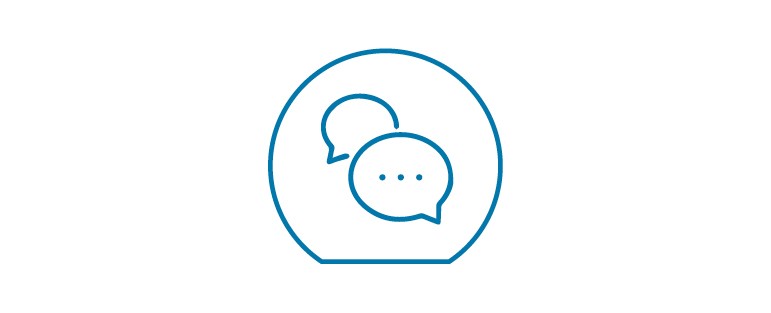 A pictogram of two speech bubbles symbolizing the possibility of an initial consultation