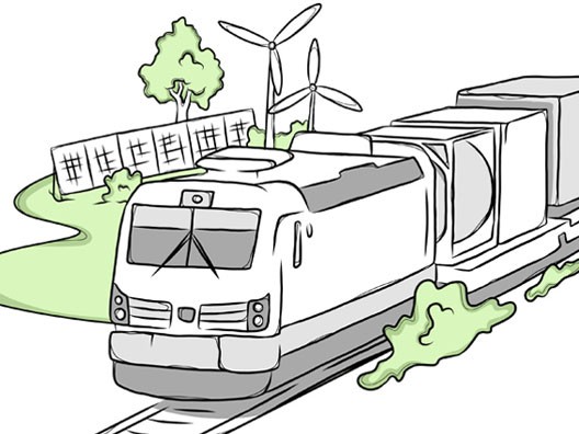 Illustration der Lokomotive zur CO2-neutralen Versorgung der Automobilindsutrie durch voestalpine