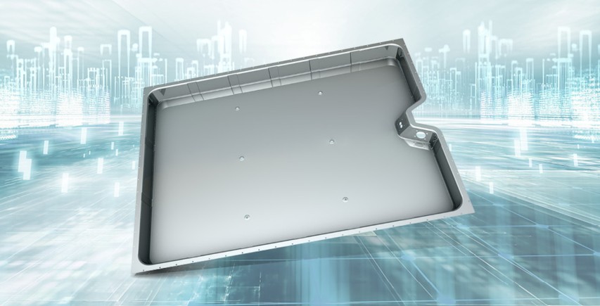 Bottom structures for battery boxes made of high-strength voestalpine steel. Shown in the figure: Battery box bottom structure in tub design