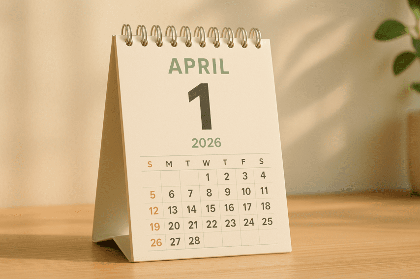 Kalenderblatt mit dem Datum 1. April 2026