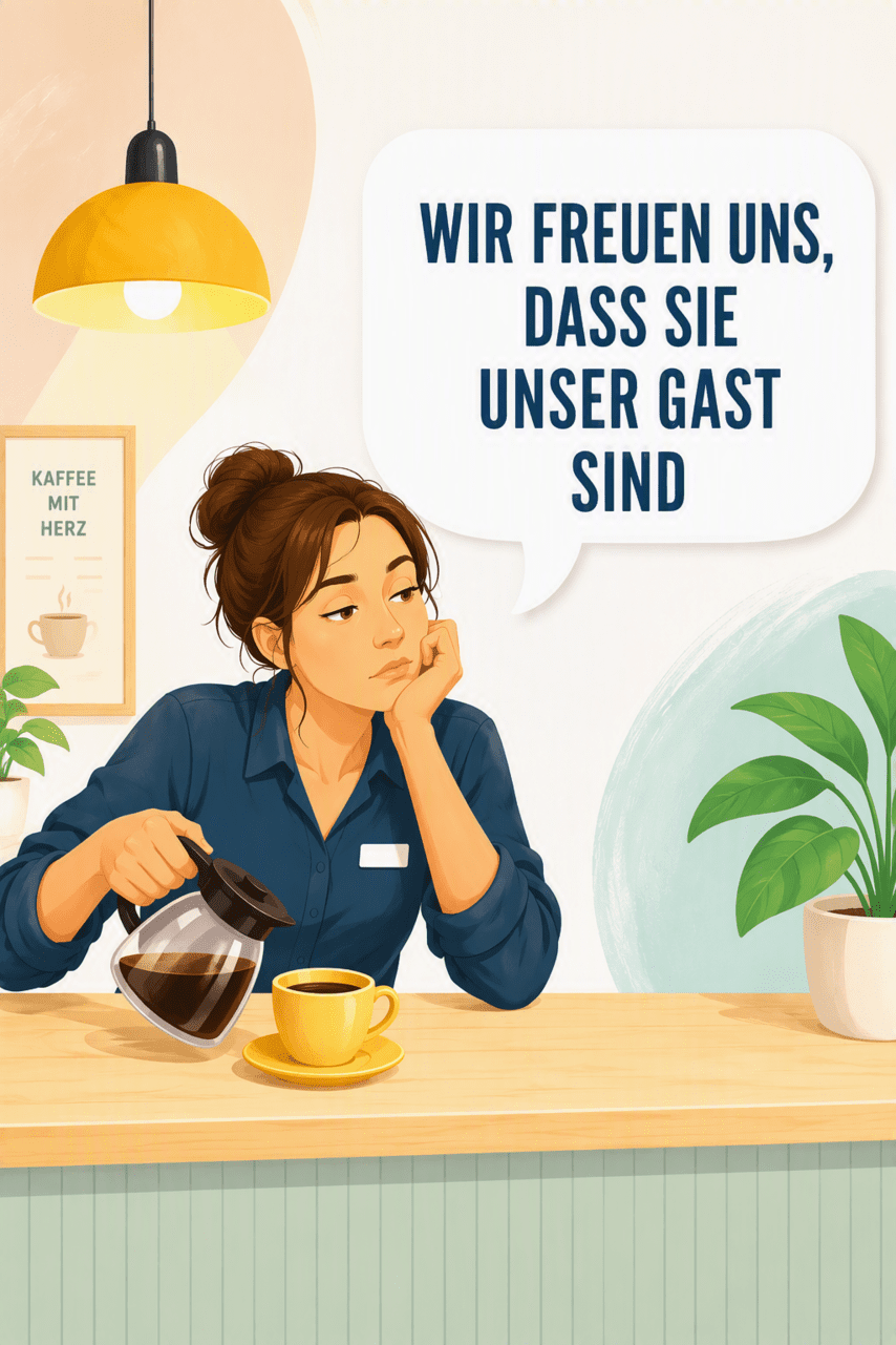 gelangweilte Servierkraft schenkt Kaffee ein