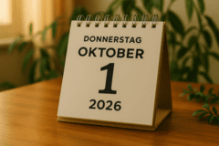 Kalenderblatt mit Datum auf einem Tisch