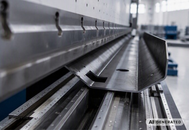 Close-up of an industrial press brake precisely bending durostat steel in a modern manufacturing facility