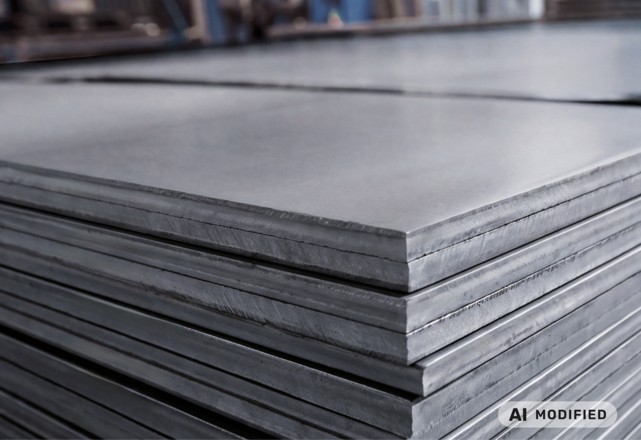 Stacked durostat steel plates in a factory