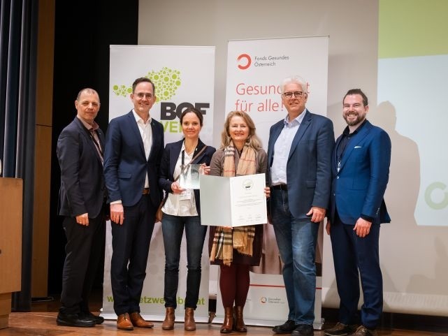 v.l.n.r.: Gert Lang (FGÖ), Michael Pecherstorfer (ÖGK), Pippa Pröll und Charlotte Dichtl (voestalpine Betriebsmedizin), Andreas Huss (ÖGK), Andreas Maier (BMSGPK)