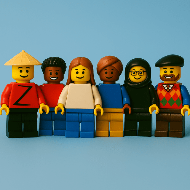 Legom&auml;nnchen unterschiedlicher Kulturen, hellblauer Hintergrund