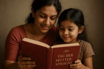 Mutter mit Tochter lesen gemeinsam ein Buch