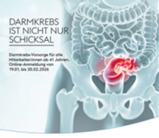 Informationskampagne zur Darmkrebsvorsorge und Gesundheitsprävention im Unternehmen.
